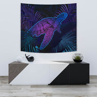 hawaiiTapestry - Hawaii Turtle And Palm Polynesian Retrospective Wall Tapestry Small 60" x 51" Black - Polynesian Pride