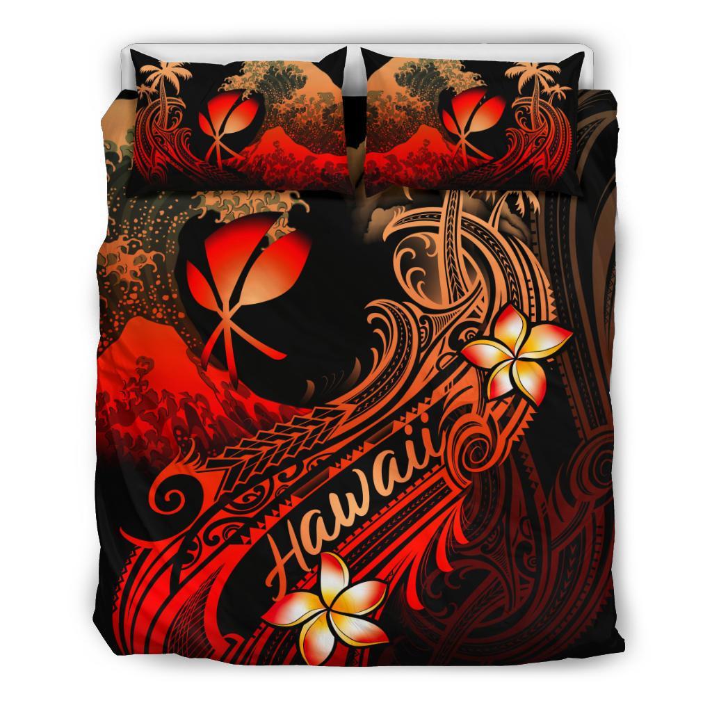 Hawaii Polynesian Bedding Set - Plumeria Flowers And Waves - Polynesian Pride