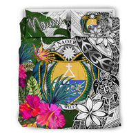 Nauru Bedding Set White - Turtle Plumeria Banana Leaf Crest - Polynesian Pride