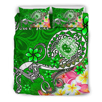 Samoa Custom Personalised Bedding Set - Turtle Plumeria (Green) - Polynesian Pride
