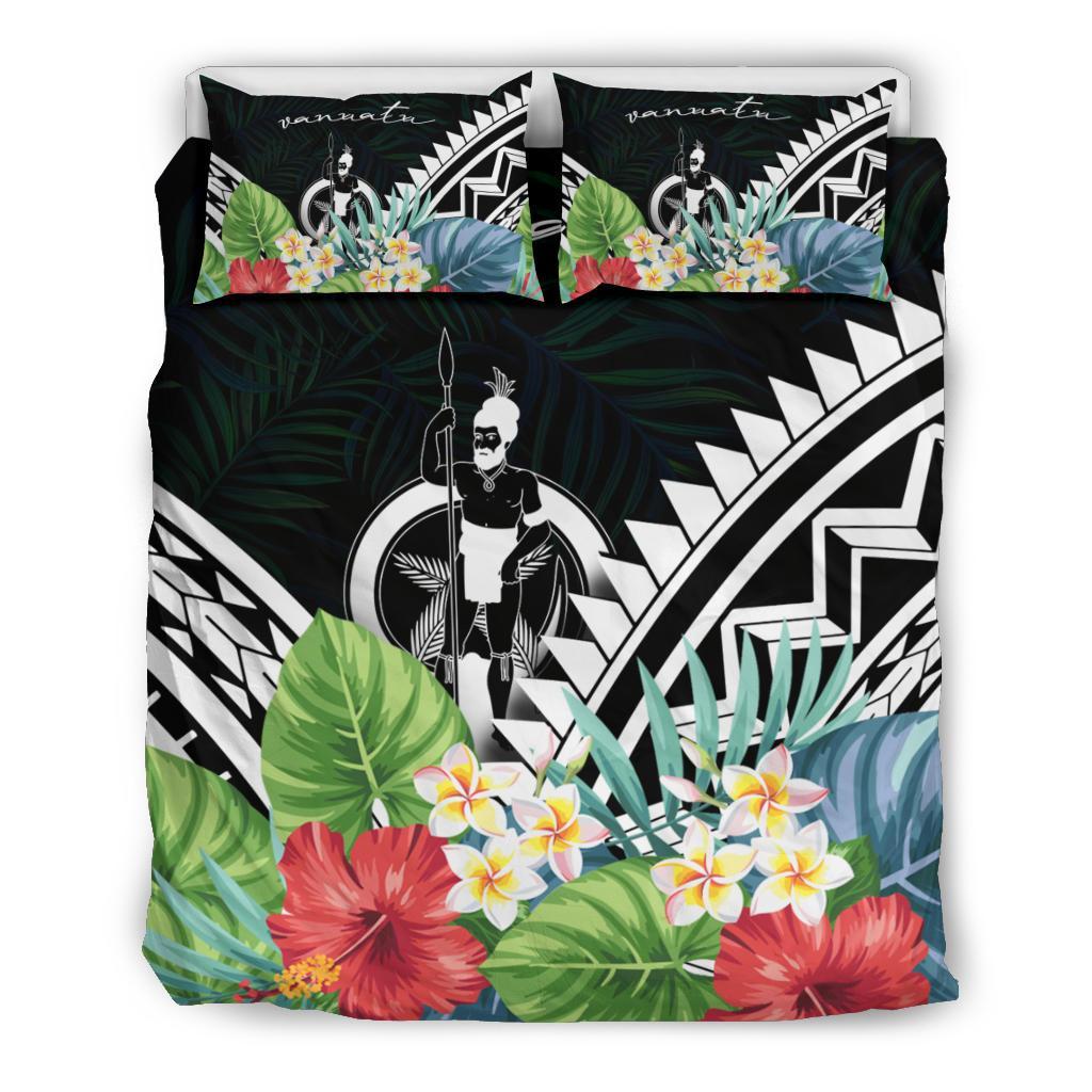 Vanuatu Bedding Set - Vanuatu Coat of Arms & Polynesian Tropical Flowers White - Polynesian Pride