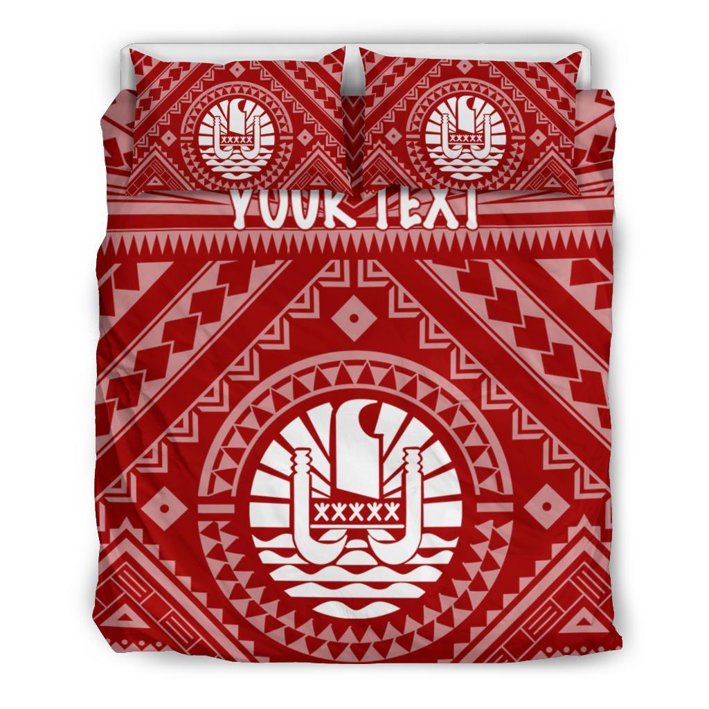 Tahiti Personalised Bedding Set - Tahiti Seal In Polynesian Tattoo Style (Red) - Polynesian Pride