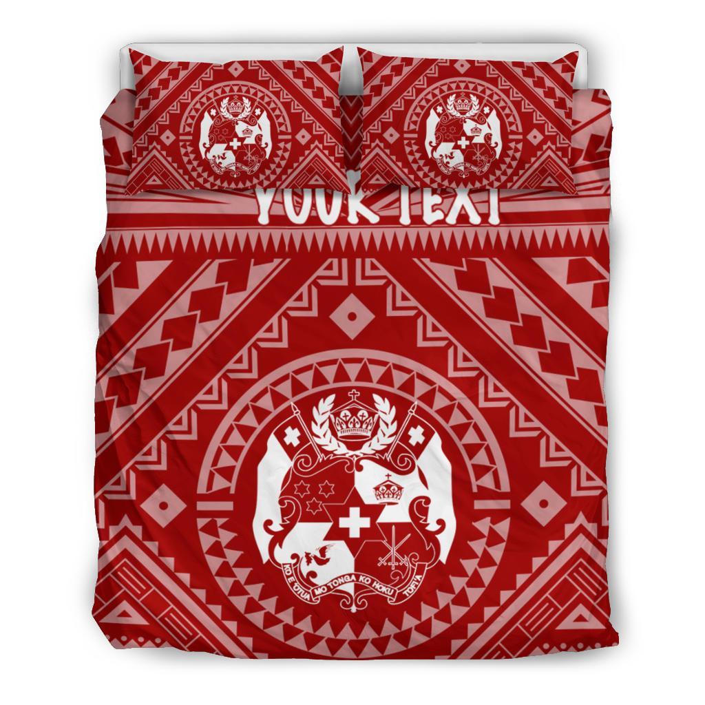 Tonga Personalised Bedding Set - Tonga Seal With Polynesian Tattoo Style (Red) - Polynesian Pride