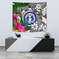 Northern Mariana Islands Tapestry White - Turtle Plumeria Banana Leaf - Polynesian Pride