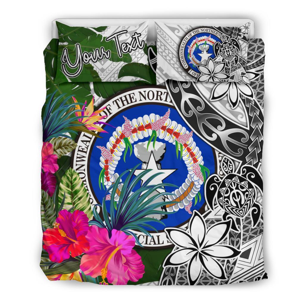 Northern Mariana Islands Custom Personalised Bedding Set White - Turtle Plumeria Banana Leaf - Polynesian Pride
