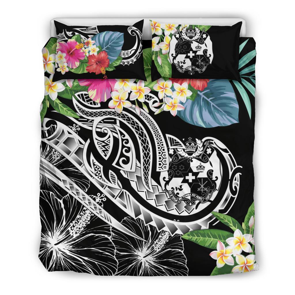 Tonga Polynesian Bedding Set - Summer Plumeria (Black) - Polynesian Pride
