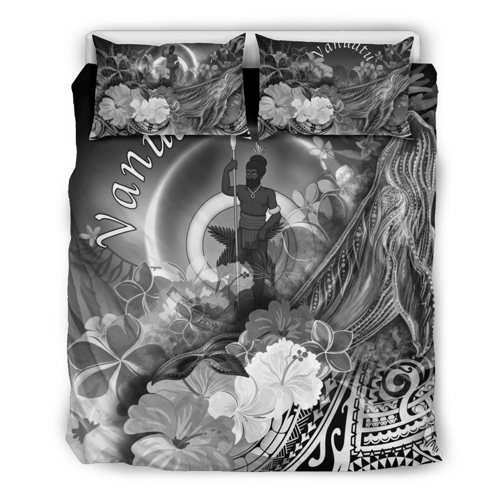 Vanuatu Bedding Set - Humpback Whale with Tropical Flowers (White) - Polynesian Pride