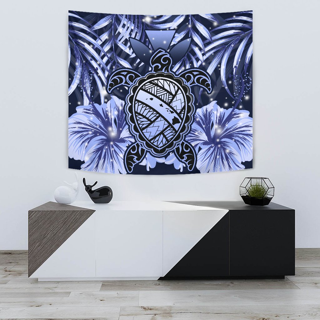 Hawaii Turtle Hibiscus Blue Tapestry - Hac Style - AH Wall Tapestry 75cm*90cm Blue - Polynesian Pride