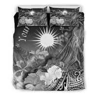 Marshall Islands Custom Personalised Bedding Set - Humpback Whale with Tropical Flowers (White) - Polynesian Pride