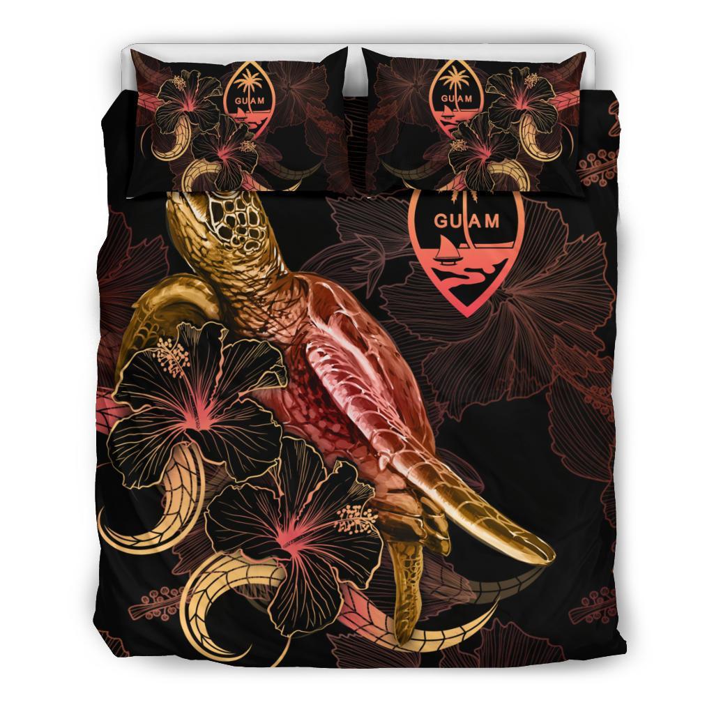 Guam Polynesian Bedding Set - Turtle With Blooming Hibiscus Gold - Polynesian Pride