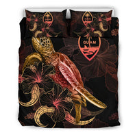 Guam Polynesian Bedding Set - Turtle With Blooming Hibiscus Gold - Polynesian Pride