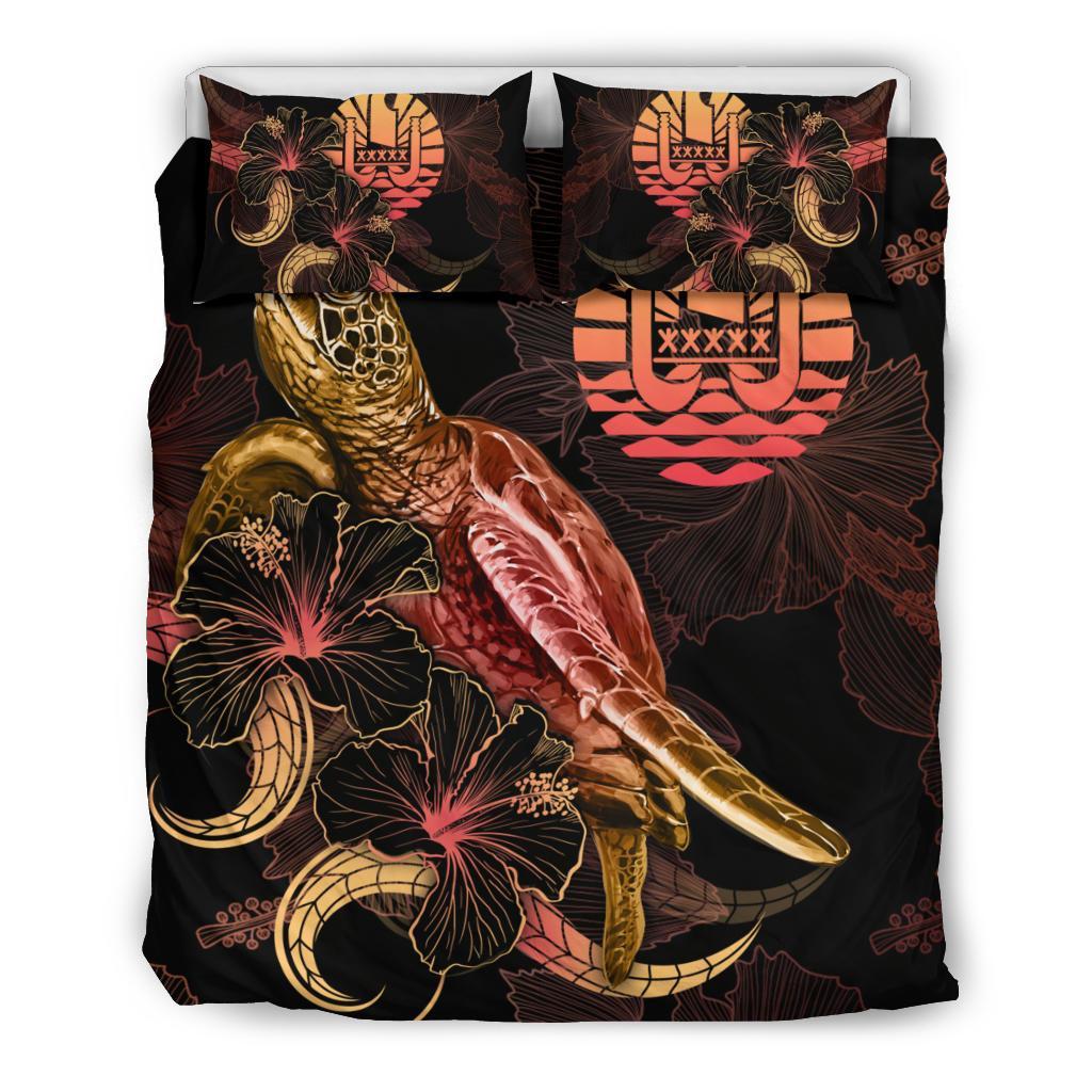 Tahiti Polynesian Bedding Set - Turtle With Blooming Hibiscus Gold - Polynesian Pride