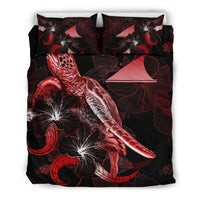 Tokelau Polynesian Bedding Set - Turtle With Blooming Hibiscus Red - Polynesian Pride