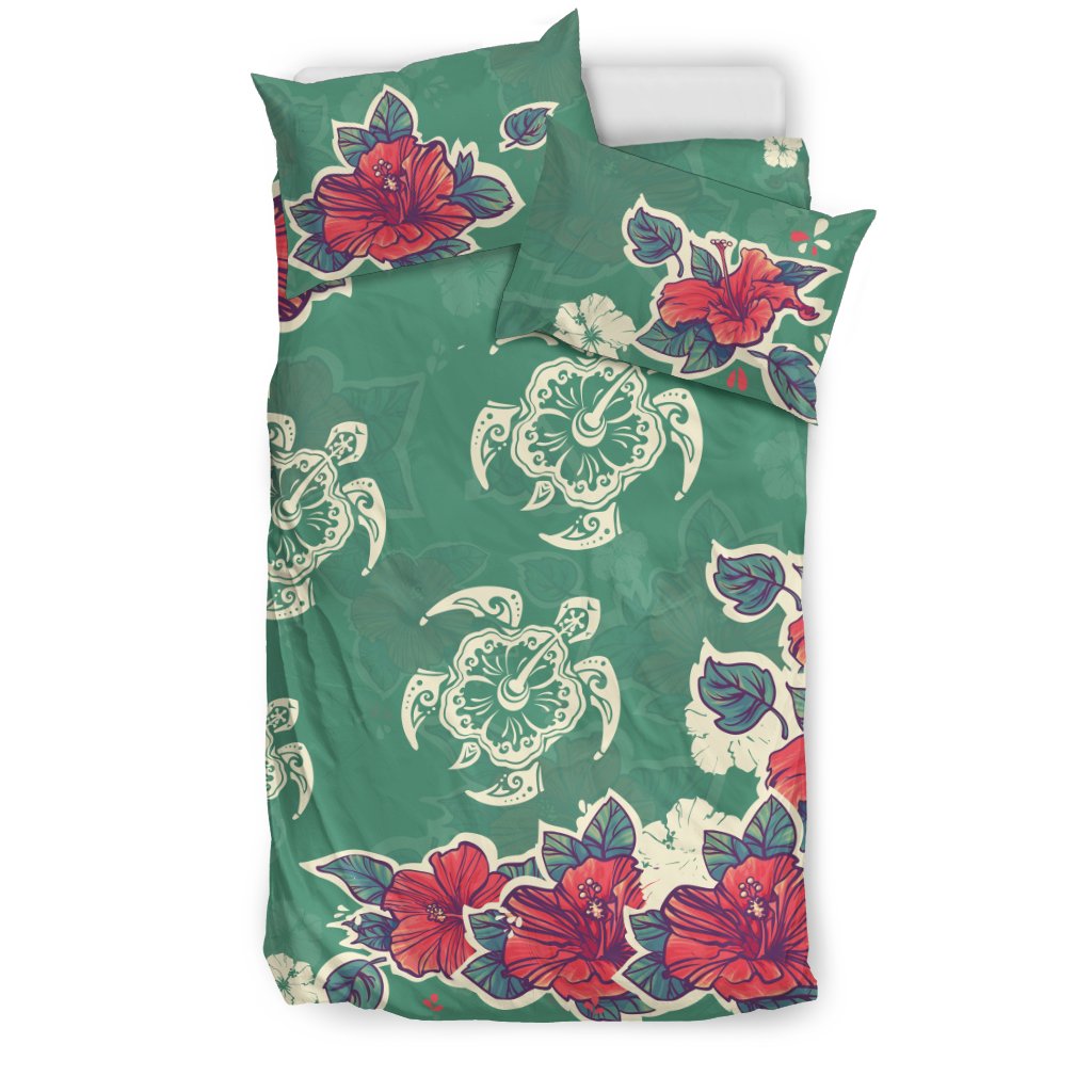Hawaiian Turtle And Colorful Hibiscus Polynesian Bedding Set - Polynesian Pride