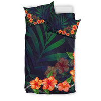 Hawaiian Hibiscus Palm Tree Background Polynesian Bedding Set - Polynesian Pride