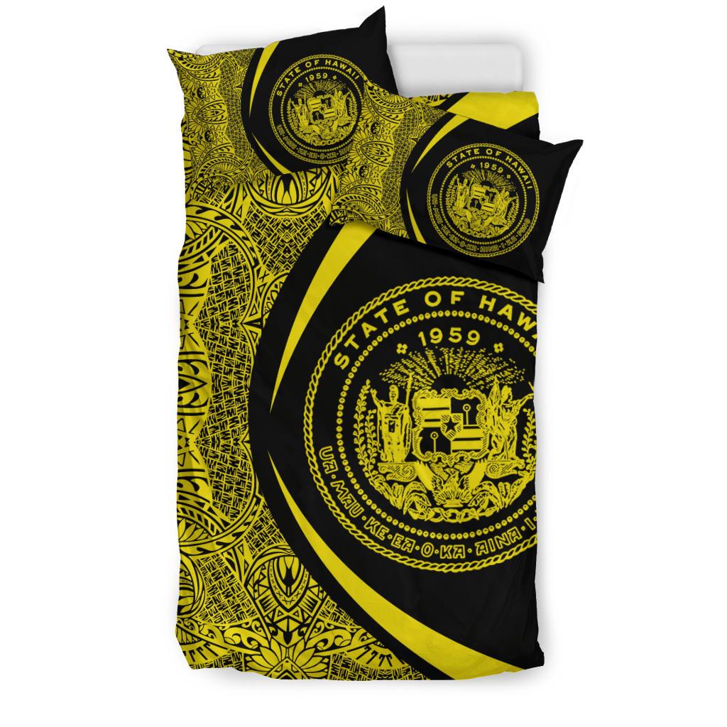 Hawaiian Map Coat Of Arms Polynesian Bedding Set - Circle Style Yellow - Polynesian Pride