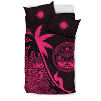 Marshall Islands Duvet Cover Set - Marshall Islands Coat Of Arms & Coconut Tree Pink - Polynesian Pride