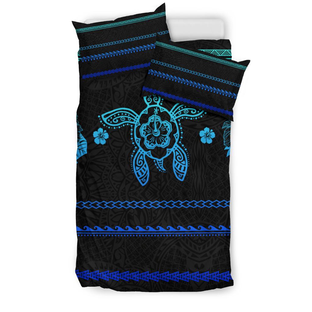 Hawaiian Turtle Hibiscus Black And Blue Bedding Set - Color Style - Polynesian Pride