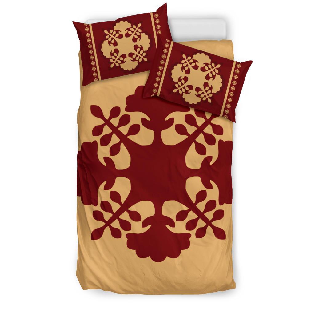 Hawaiian Quilt Pattern Hibiscus Palm Tree Bedding Set - Polynesian Pride