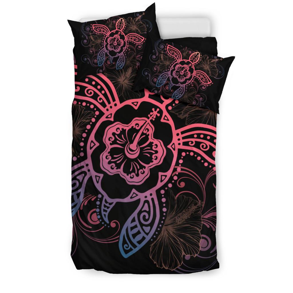 Hawaiian Hibiscus Turtle Wave Polynesian Bedding Set Pink - Polynesian Pride