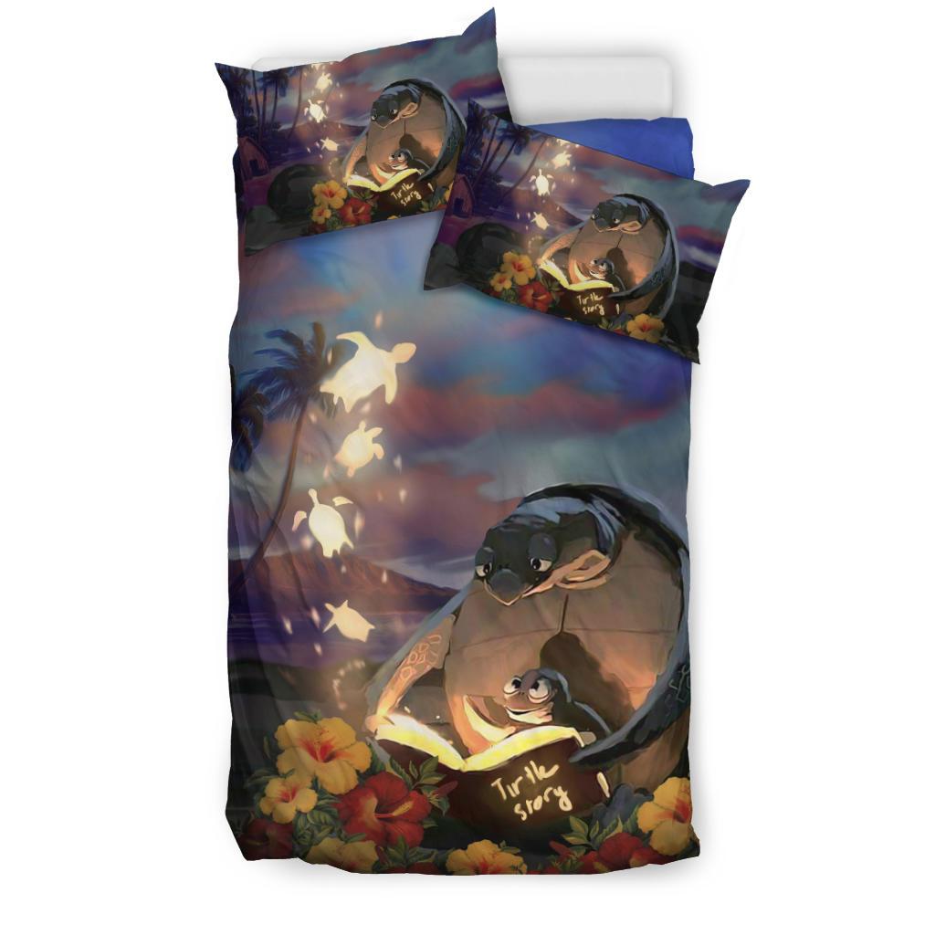 Hawaiian Hibiscus Palm Tree Turtle Read Book Polynesian Bedding Set - Polynesian Pride