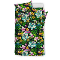 Hawaiian Hibiscus Flomingos And Tropical Flowers Polynesian Bedding Set - Polynesian Pride