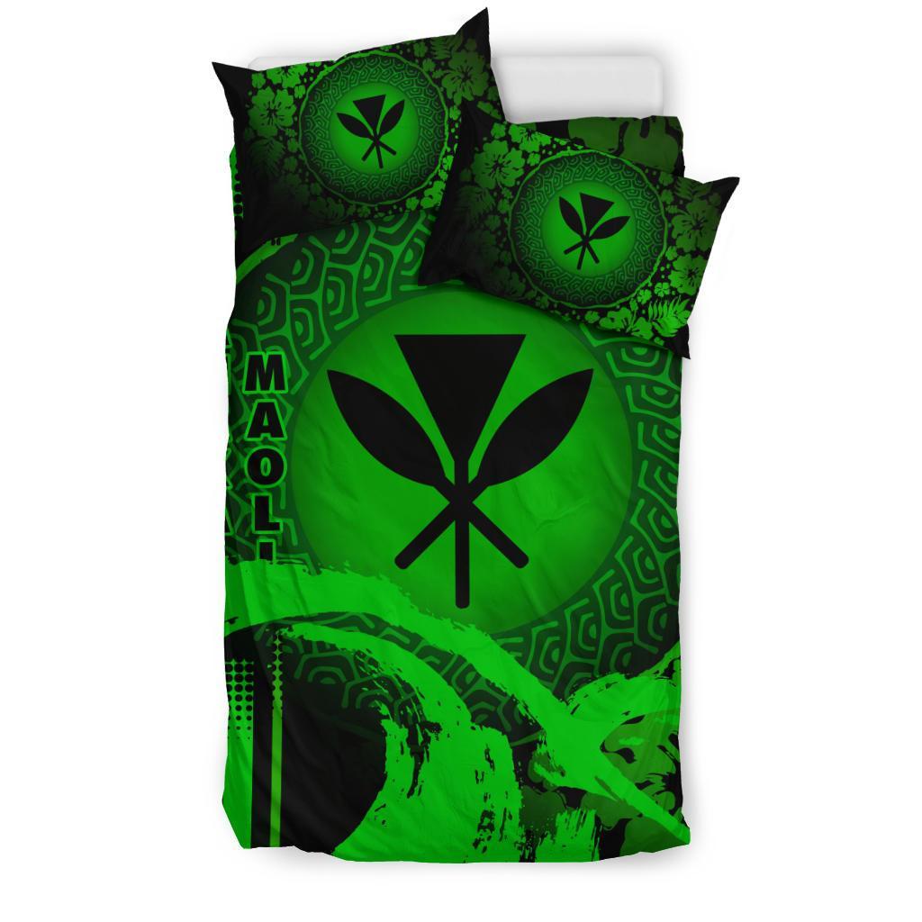 Kanaka Maoli Duvet Cover Set - Hibiscus And Wave Special Green - Polynesian Pride