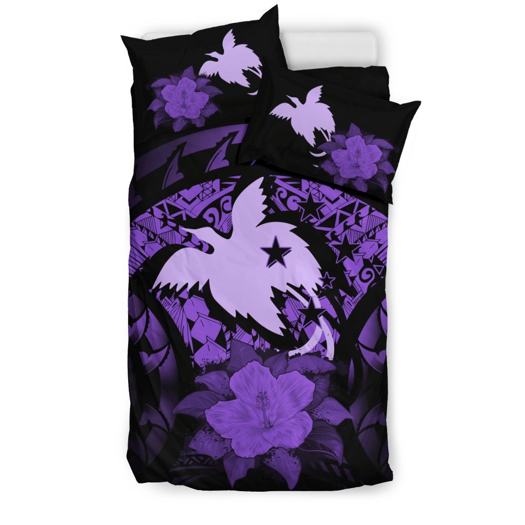 Papua New Guinea Purple Duvet Cover Set - Flag & Purple Hibiscus - Polynesian Pride