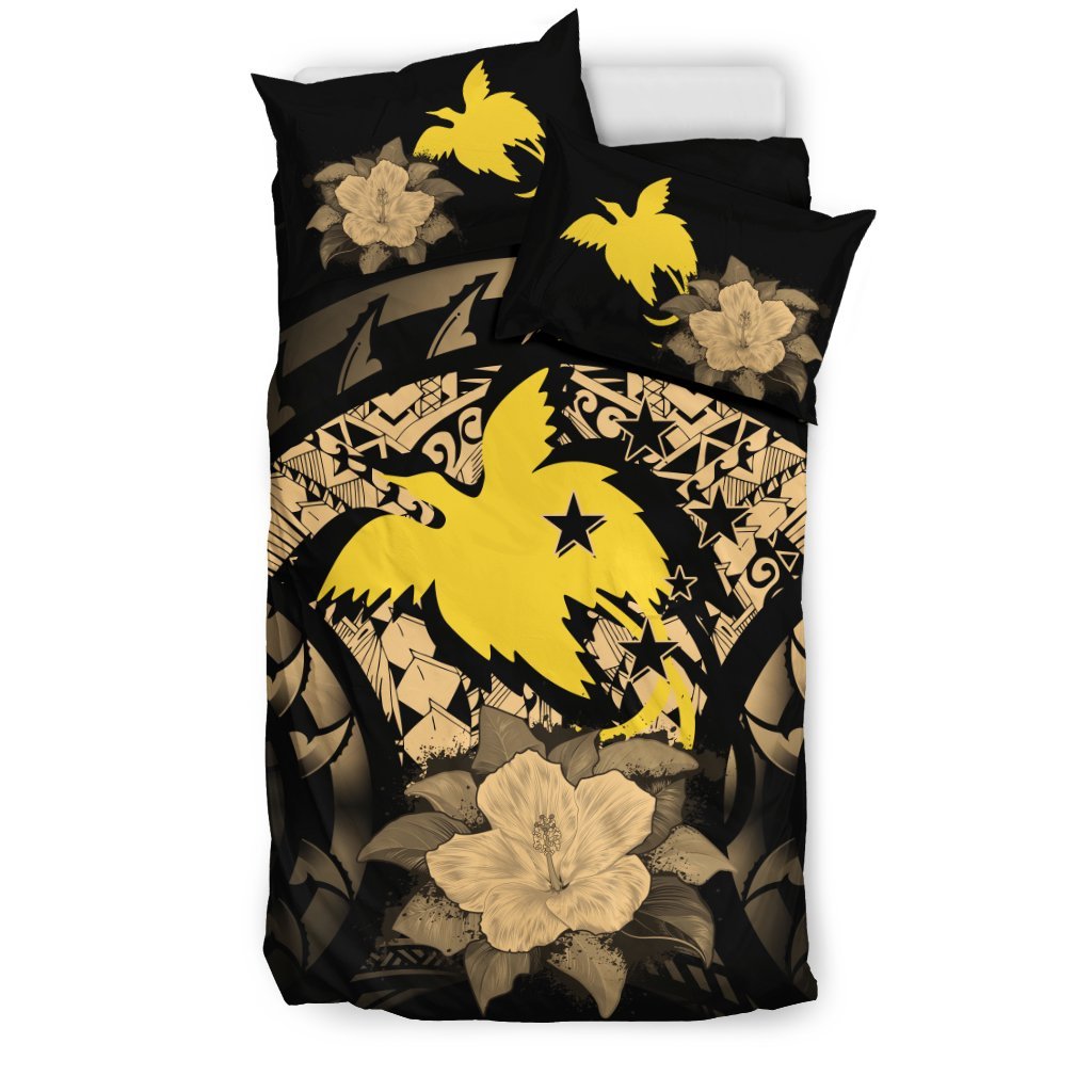 Papua New Guinea Duvet Cover Set - Papua New Guinea Flag Gold Hibiscus - Polynesian Pride