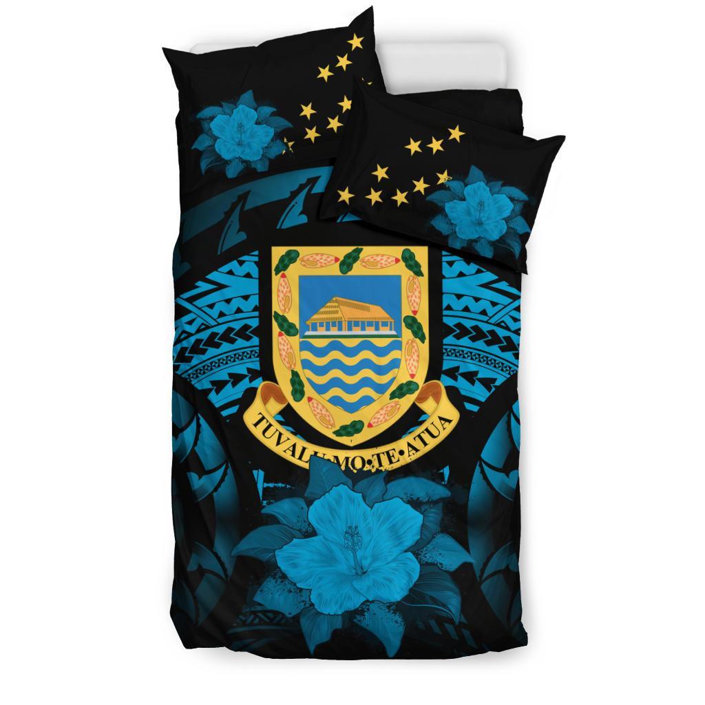 Tuvalu Duvet Cover Set - Tuvalu Coat Of Arms & Hibiscus - Polynesian Pride