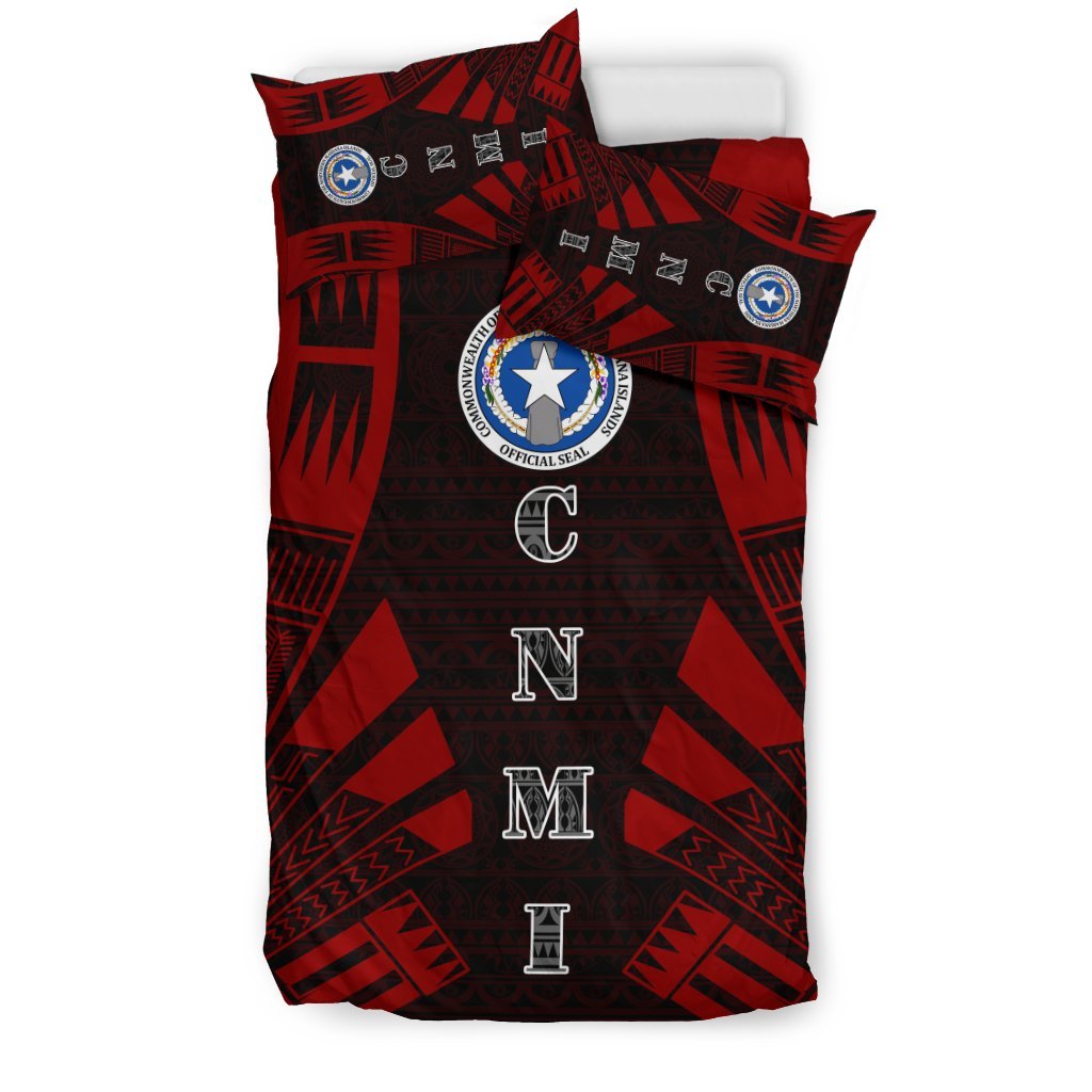 Northern Mariana Islands Duvet Cover Set - Polynesian Tattoo Red - Polynesian Pride