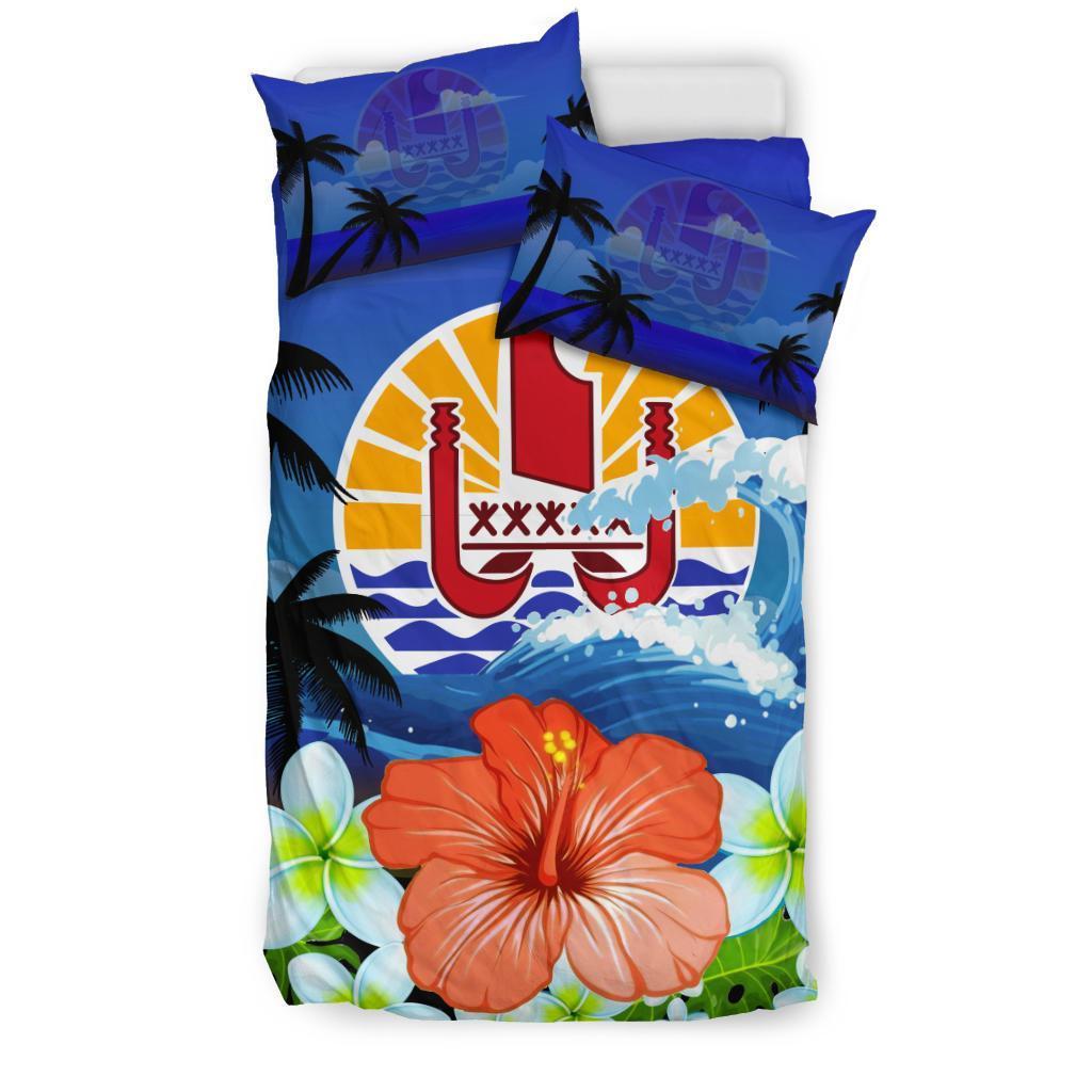 Tahiti Duvet Cover Set - Tahiti Flag Hibiscus Wave - Polynesian Pride