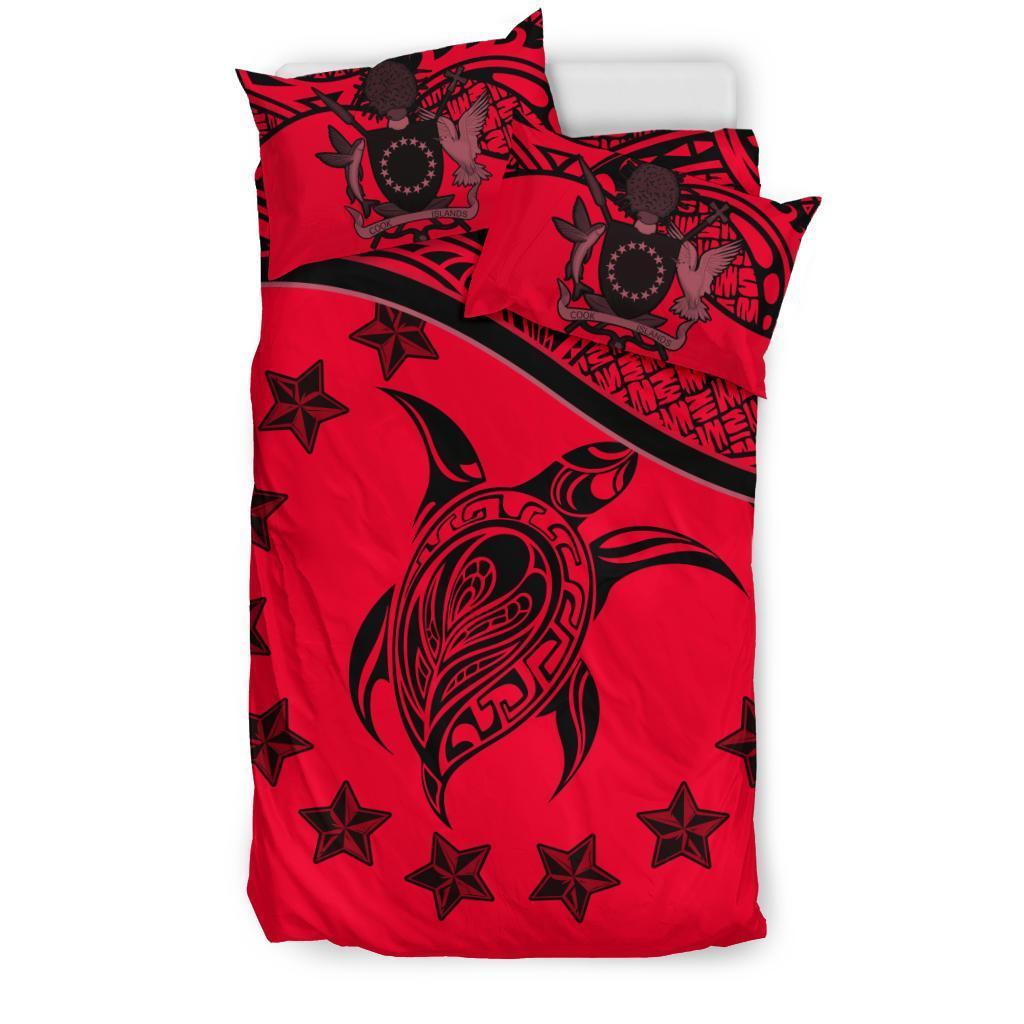 Cook Island Duvet Cover Set - Cook Island Flag & Turtle Tattoo Red - Polynesian Pride