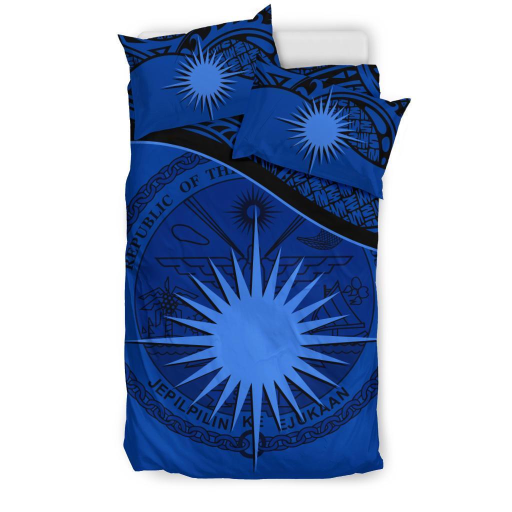 Marshall Island Duvet Cover Set - Marshall Island Coat Of Arms & Flag Dark Blue - Polynesian Pride