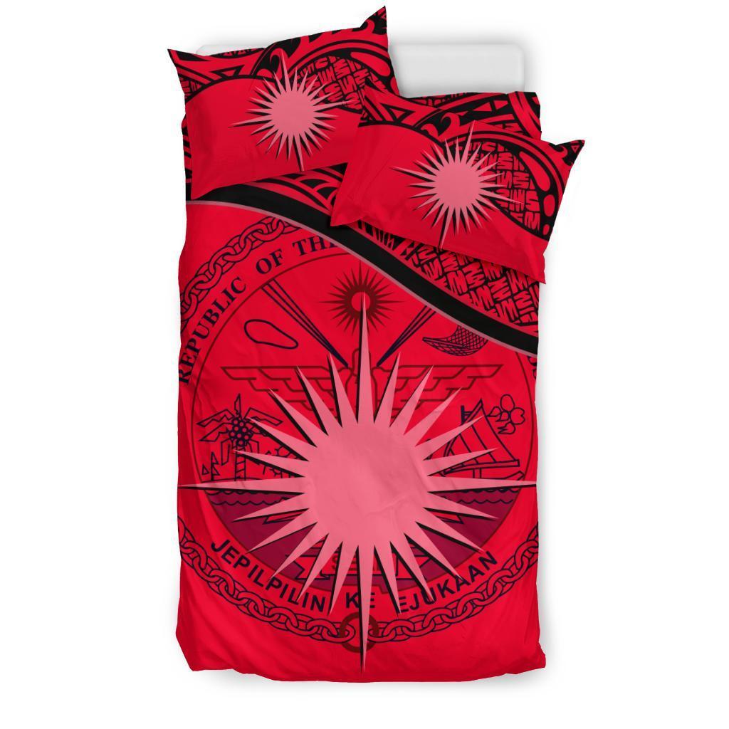 Marshall Island Duvet Cover Set - Marshall Island Coat Of Arms & Flag Red - Polynesian Pride