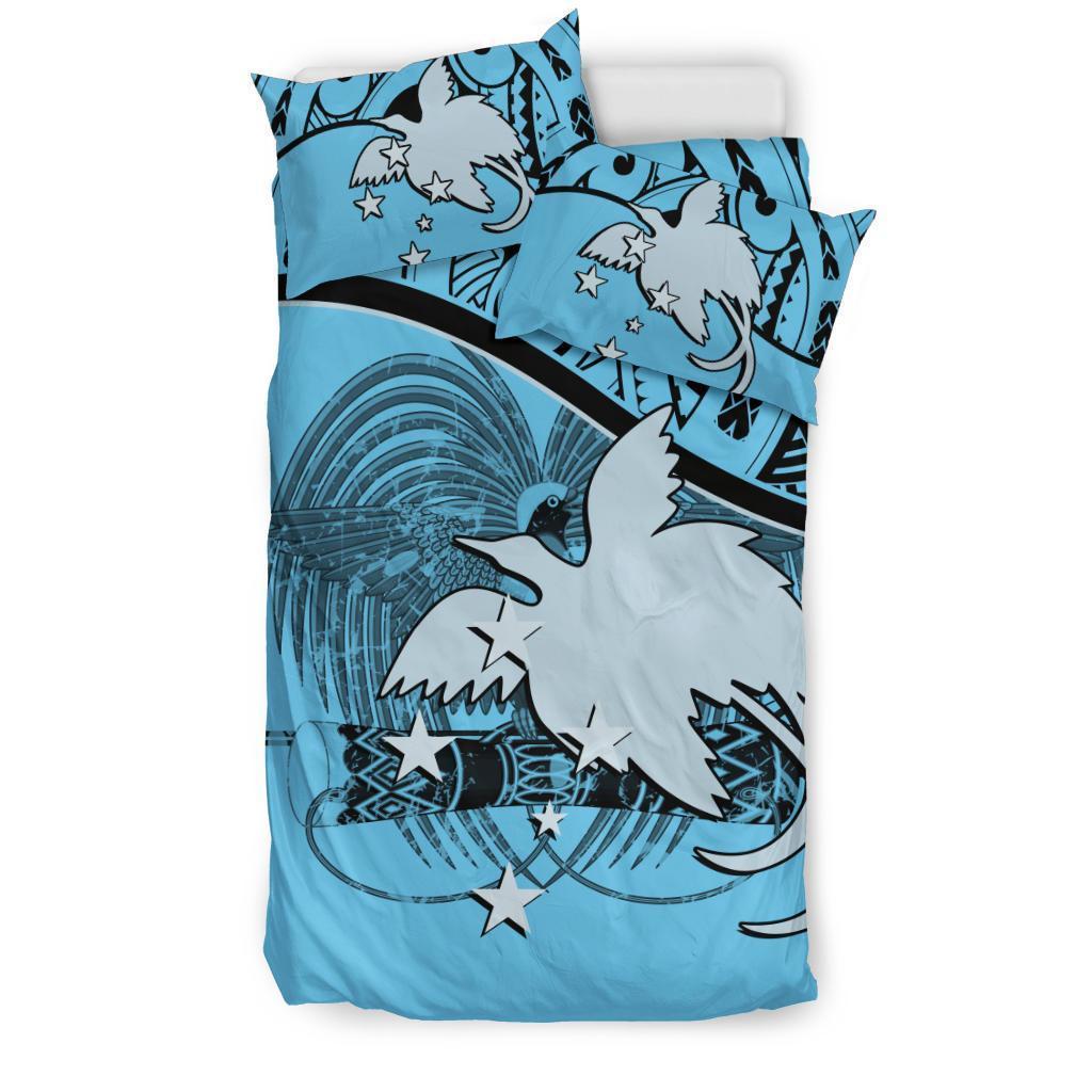 Papua New Guinea Duvet Cover Set - Papua New Guinea Flag & Coat Of Arms Blue - Polynesian Pride