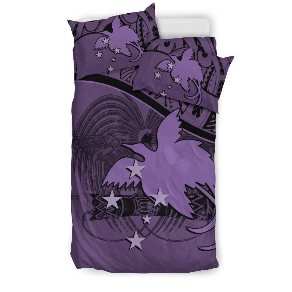 Papua New Guinea Duvet Cover Set - Papua New Guinea Flag & Coat Of Arms Purple - Polynesian Pride