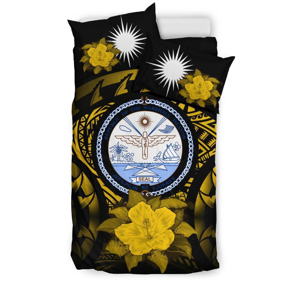 Marshall Island Duvet Cover Set - Marshall Island Seal & Yellow Hibiscus - Polynesian Pride