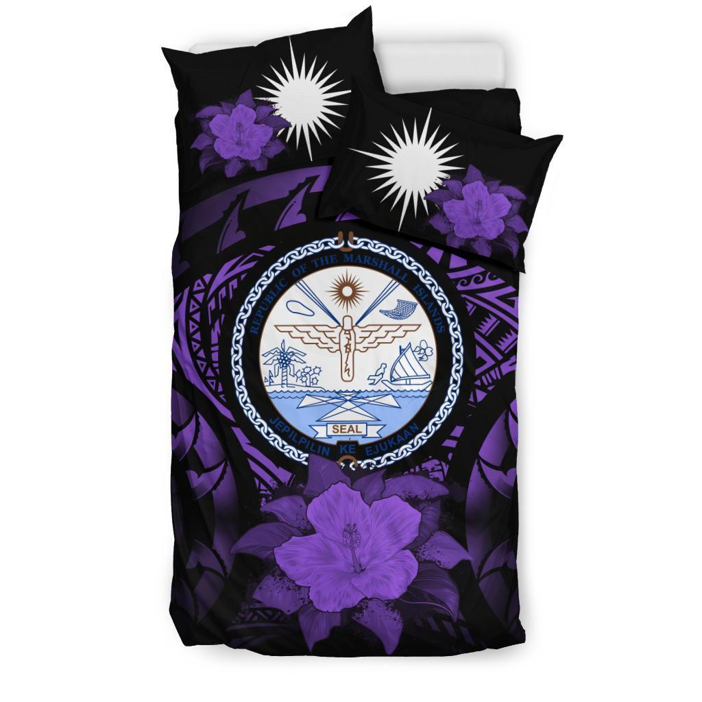 Marshall Island Duvet Cover Set - Marshall Island Seal & Purple Hibiscus - Polynesian Pride
