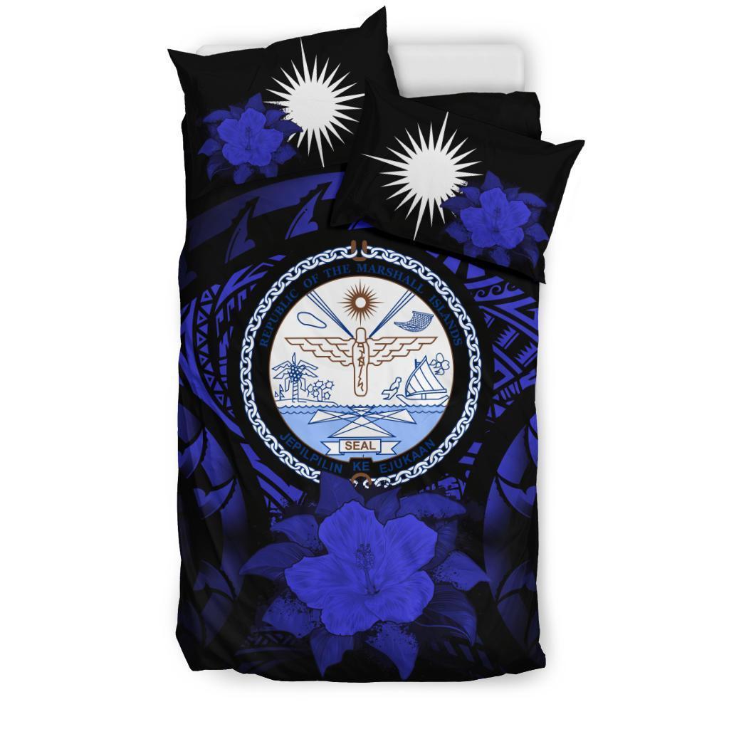 Marshall Island Duvet Cover Set - Marshall Island Seal & Dark Blue Hibiscus - Polynesian Pride