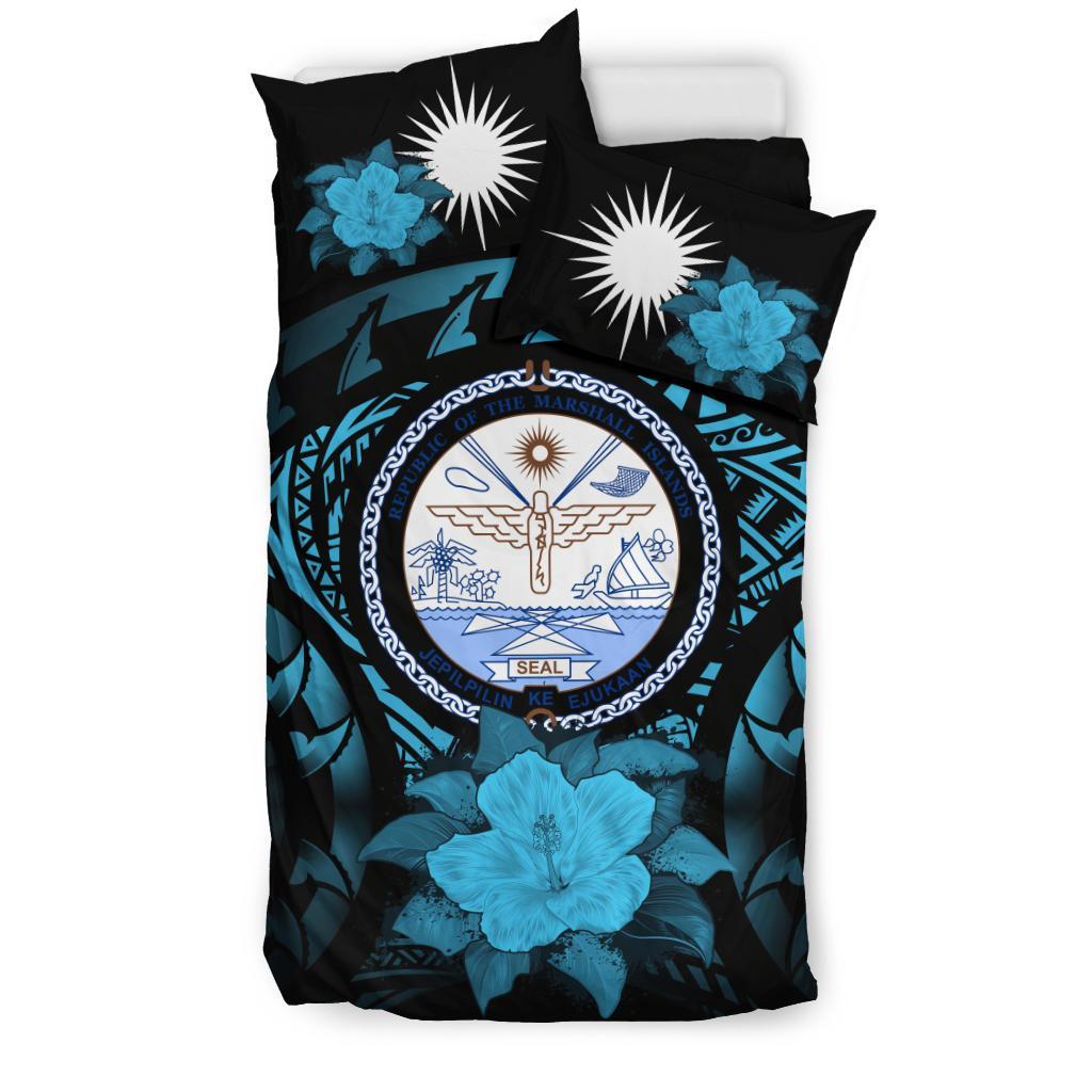Marshall Island Duvet Cover Set - Marshall Island Seal & Blue Hibiscus - Polynesian Pride