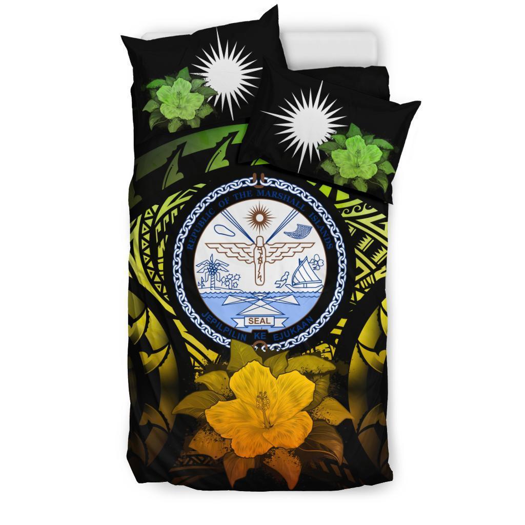 Marshall Island Duvet Cover Set - Marshall Island Seal & Reggae Hibiscus - Polynesian Pride