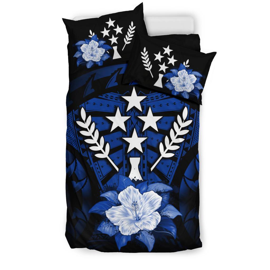 Kosrae Duvet Cover Set - Kosrae Flag & Dark Blue Hibiscus - Polynesian Pride