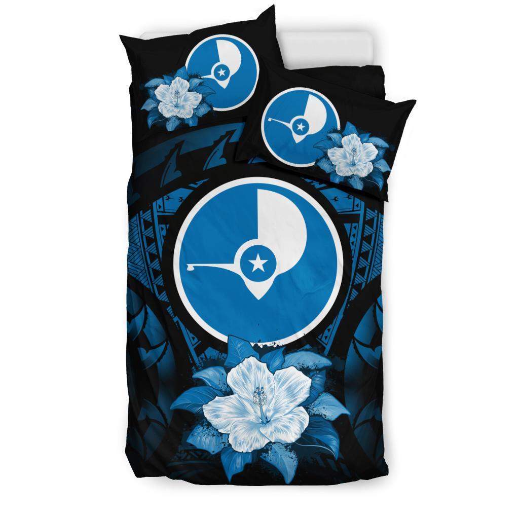 Yap Duvet Cover Set - Yap Flag & Dark Blue Hibiscus - Polynesian Pride