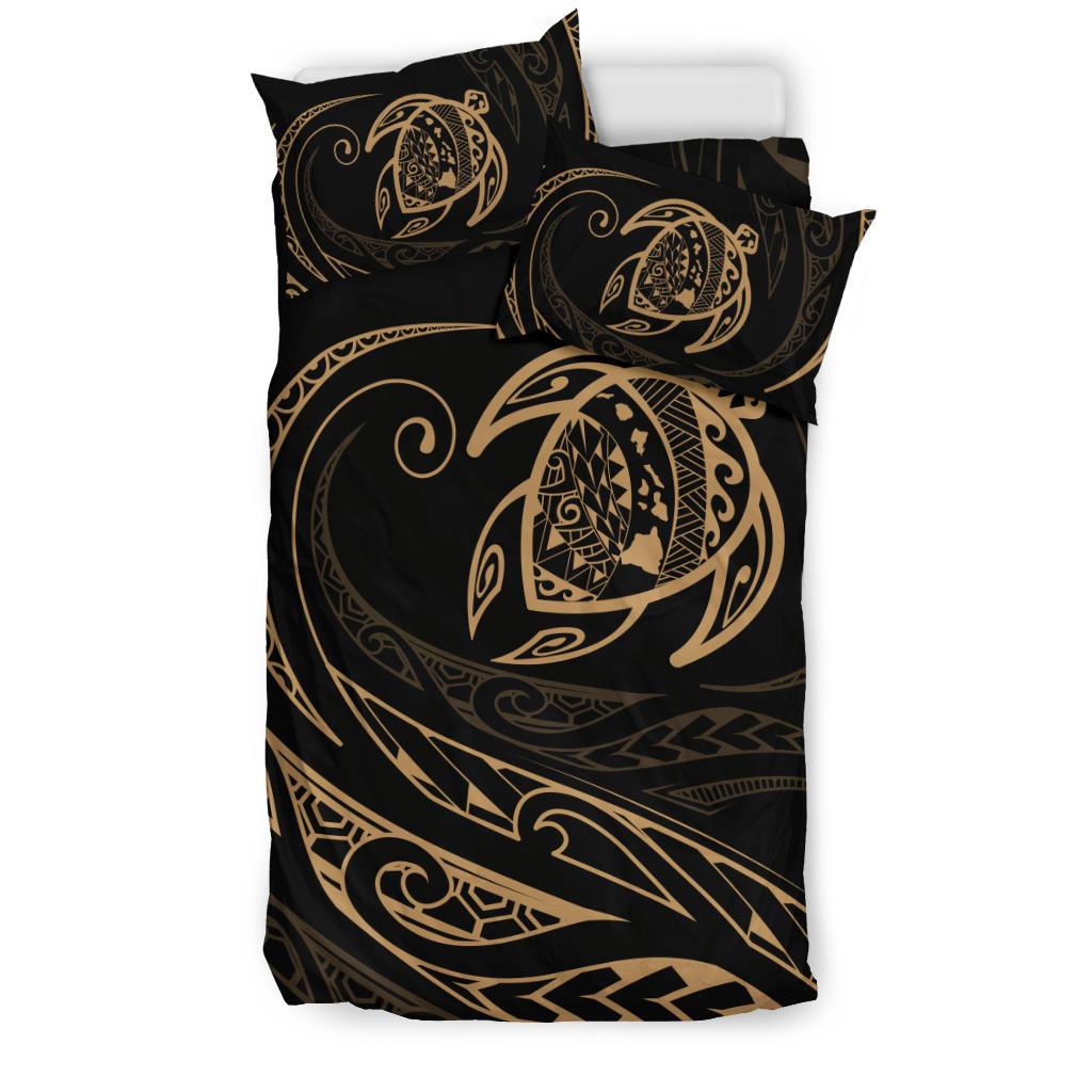 Hawaiian Map Turtle Polynesian Bedding Set - Gold - Frida Style - Polynesian Pride