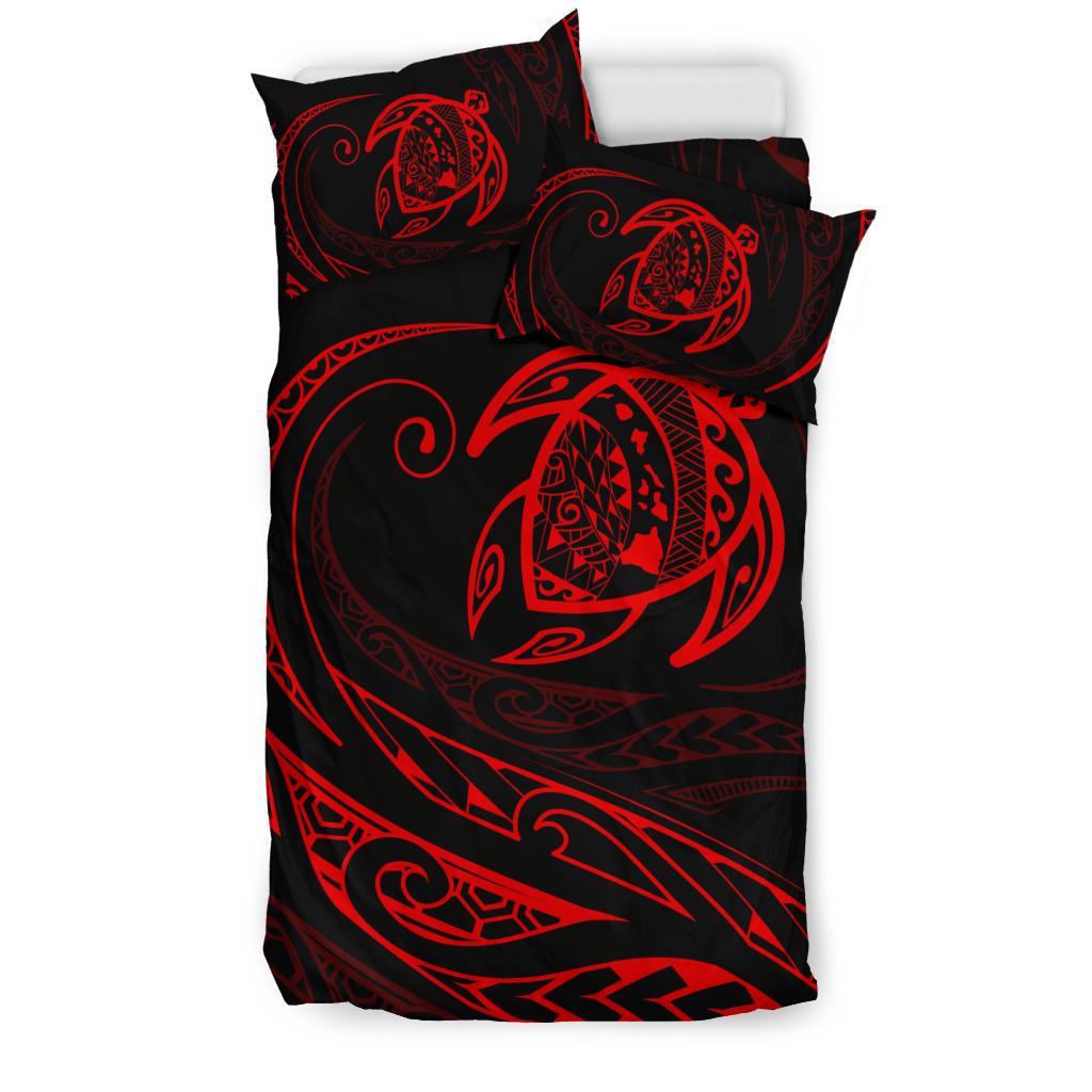 Hawaiian Map Turtle Polynesian Bedding Set - Red - Frida Style - Polynesian Pride