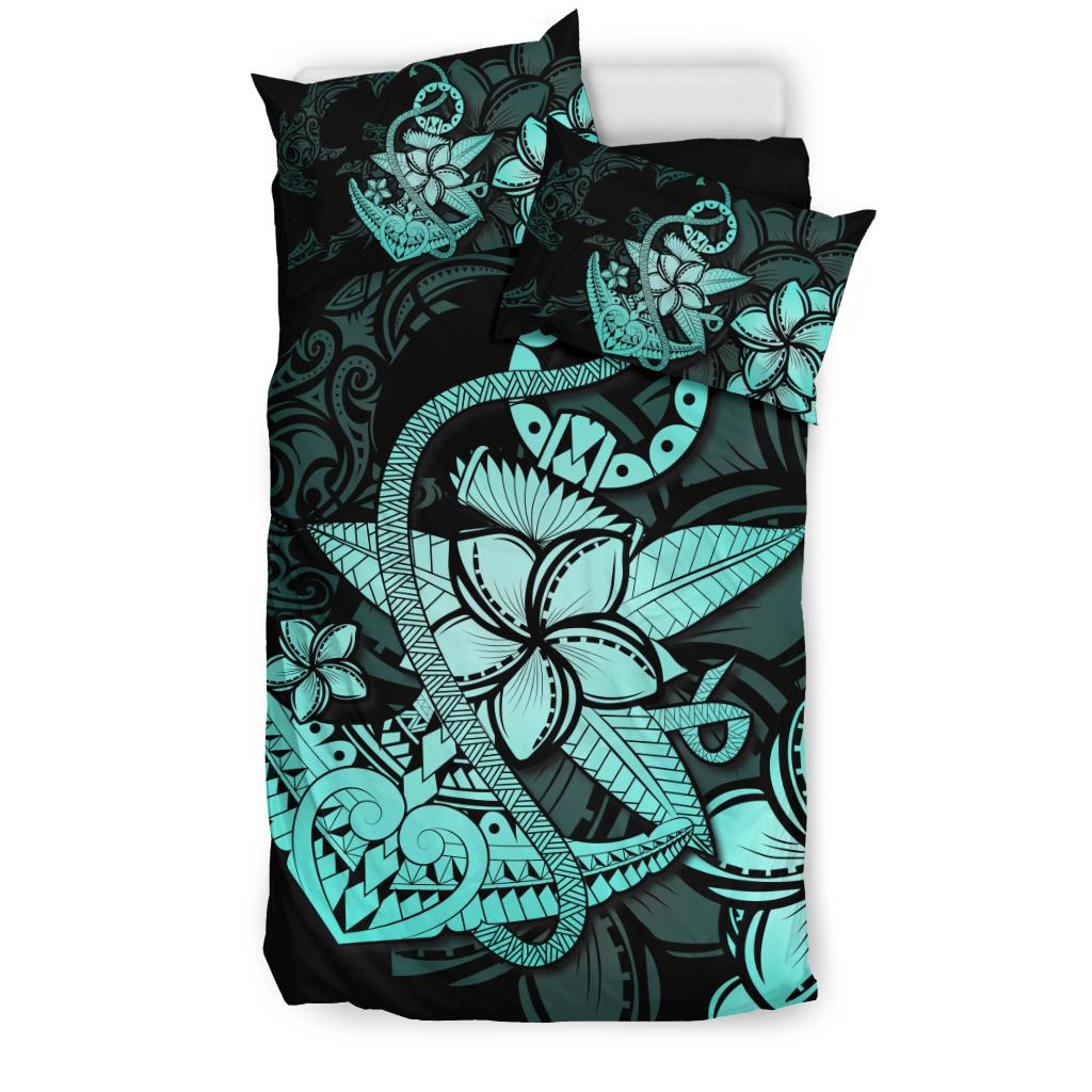 Hawaiian Anchor Plumeria Hamerhead Shark Polynesian Bedding Set - Turquoise - Polynesian Pride