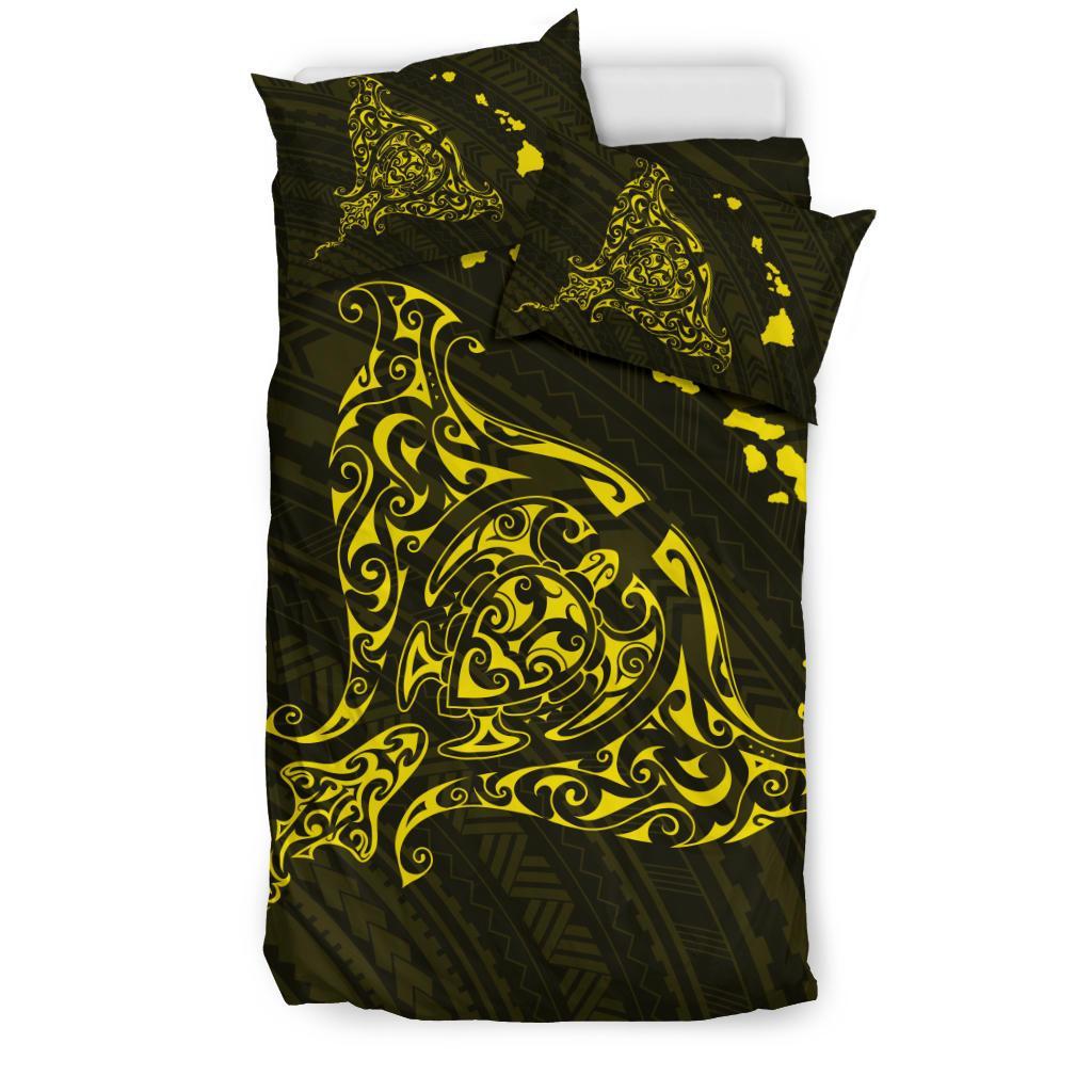 Hawaiian Map Rays Turtle Polynesian Bedding Set - Yellow - Polynesian Pride