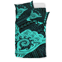 Hawaiian Shaka Aloha Map Polynesian Bedding Set Turquoise - Polynesian Pride
