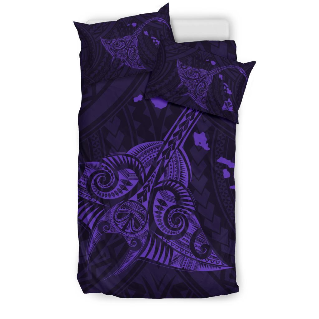 Hawaiian Map Kanaka Manta Ray Polynesian Bedding Set Purple - Polynesian Pride